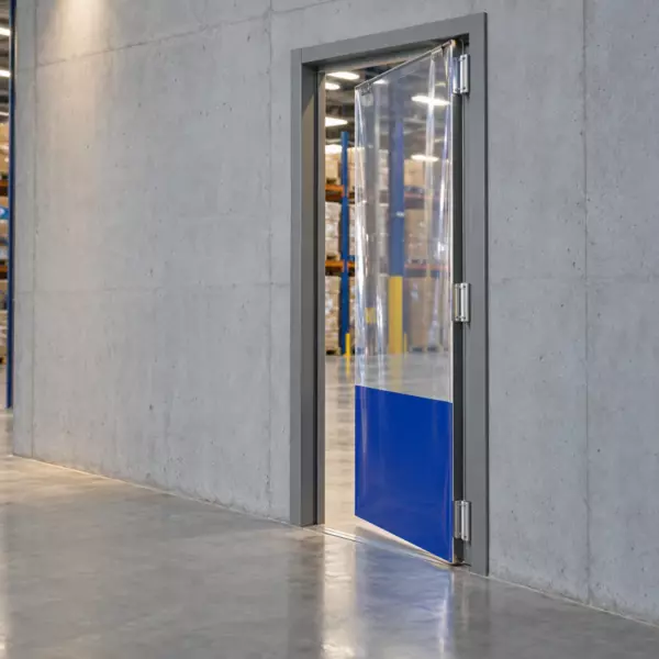 Маятниковая распашная одностворчатая эластичная дверь из ПВХ 290*90